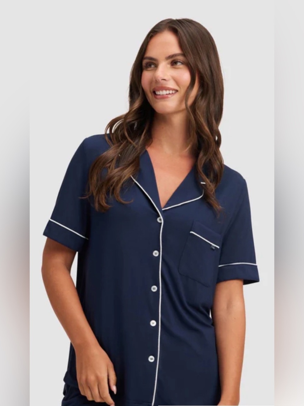 Cozy Earth Bamboo Stretch-Knit Short Sleeve Pajama Top - Navy - Size S NWT